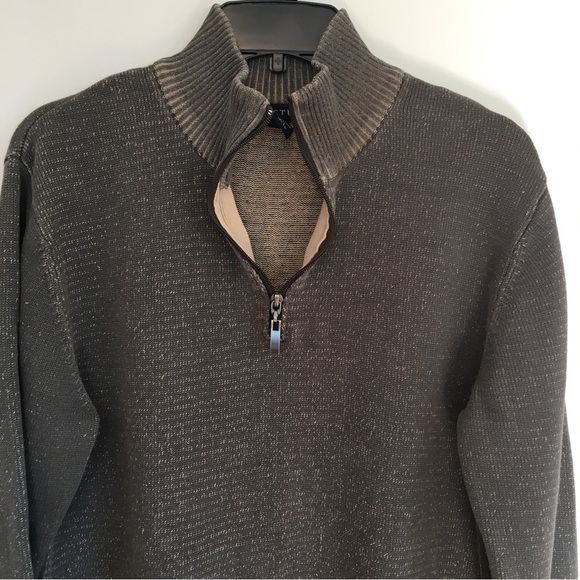 Structure Mens Pull Over Half Zip Grey Brown Sweater - Picture 2 of 15